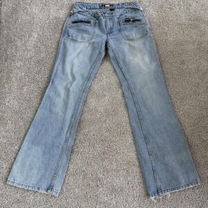 Y2K R4R Bootcut Jeans Womens 7 Light Blue Low Rise Distressed Denim Pants